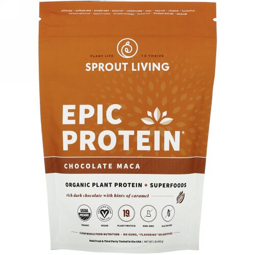 Sprout Living, Epic Protein, Organic Plant Protein + Superfoods, Chocolate Maca, 1 lb (455 g)