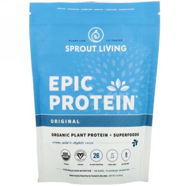 Sprout Living, Epic Protein（エピックプロテイン）、オーガニックプラントプロテイン＋スーパーフード、オリジナル（無香料）、455g（1ポンド）