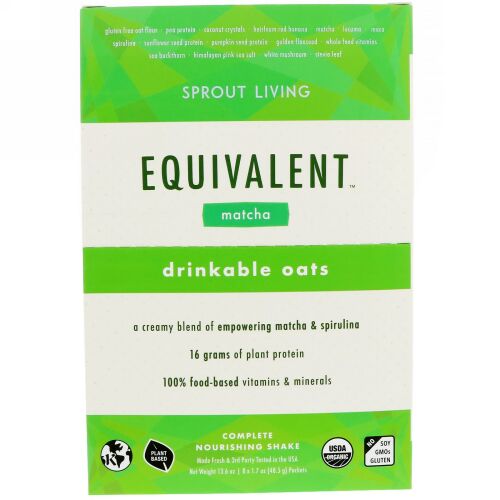 Sprout Living, イクウィバレント、飲むオーツ、抹茶、8包、各1.7オンス (48.5 g) (Discontinued Item)