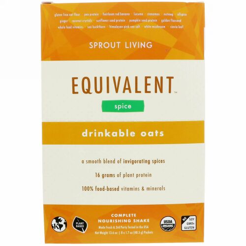 Sprout Living, イクウィバレント、飲むオーツ、スパイス、8包、各1.7オンス (48.5 g) (Discontinued Item)