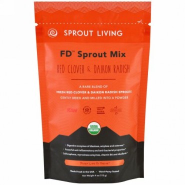 Sprout Living, FDサポートミックス、オーガニックレッドクローバー & 大根、4オンス (113 g) (Discontinued Item)