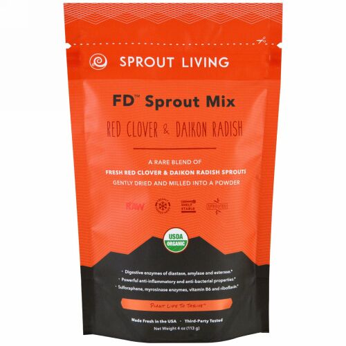 Sprout Living, FDサポートミックス、オーガニックレッドクローバー & 大根、4オンス (113 g) (Discontinued Item)