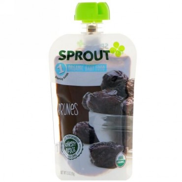 Sprout Organic, ベビーフード、ステージ1、プルーン、3.5 oz (99 g) (Discontinued Item)