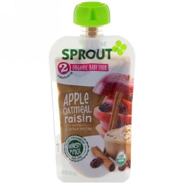 Sprout Organic, ベビーフード、ステージ2、アップル、オートミール、シナモンレーズン、4 oz (113 g) (Discontinued Item)