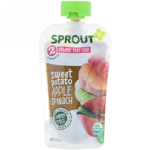 Sprout Organic, Organic Baby Food, Stage 2, Sweet Potato, Apple Spinach, 4 oz (113 g) (Discontinued Item)