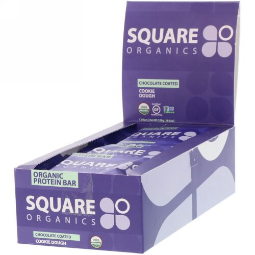 Square Organics, オーガニックプロテインバー、チョコレートコーティングクッキー生地、12本、各1.6オンス (44 g) (Discontinued Item)