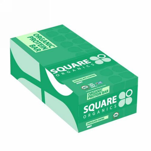 Square Organics, Organic Protein Bar, Chocolate Coated Mint , 12 Bars, 1.7 oz (48 g) Each (Discontinued Item)