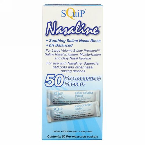 Squip, Nasaline, Saline Solution Packets, 50 Pre-Measured Packets