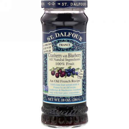 St. Dalfour, クランベリー、デラックス･ブルーべりー入りクランベリー･フルーツスプレッド、10オンス(284 g)