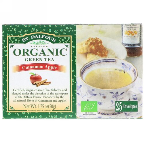 St. Dalfour, Organic, Green Tea, Cinnamon Apple, 25 Tea Bags, 1.75 oz (50 g) (Discontinued Item)