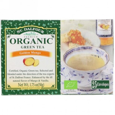 St. Dalfour, Organic, Green Tea, Golden Mango, 25 Envelopes, 1.75 oz (50 g) (Discontinued Item)