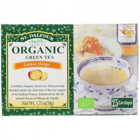 St. Dalfour, Organic, Green Tea, Golden Mango, 25 Envelopes, 1.75 oz (50 g) (Discontinued Item)