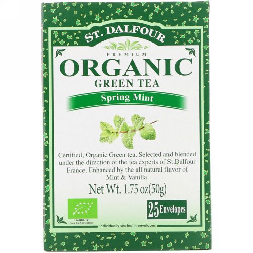 St. Dalfour, Organic Green Tea, Spring Mint, 25 Envelopes, 1.75 oz (50 g) (Discontinued Item)