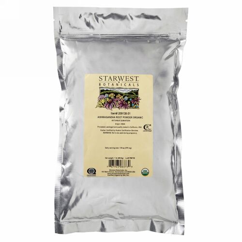 Starwest Botanicals, オーガニック アシュワガンダ根 パウダー, 1 ポンド (453.6 g)