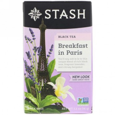 Stash Tea, プレミアム, 紅茶（Black Tea）, パリの朝食, 18ティーバッグ, 1.2オンス（36 g）