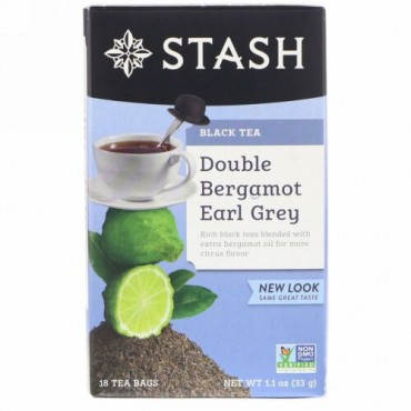 Stash Tea, 紅茶、ダブルベルガモット アールグレイ、ティーバッグ18個、33g（1.1oz）