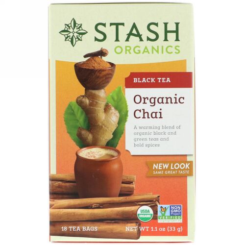 Stash Tea, Black Tea, Organic Chai, 18 Tea Bags, 1.1 oz (33 g) (Discontinued Item)