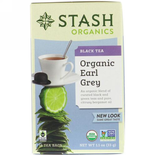 Stash Tea, プレミアム, オーガニック, 紅茶＆緑茶, アールグレイ, 18ティーバッグ, 1.1オンス（33 g） (Discontinued Item)