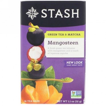 Stash Tea, Green Tea & Matcha, Mangosteen, 18 Tea Bags, 1.1 oz (32 g) (Discontinued Item)