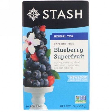Stash Tea, ハーブティー, ブルーベリースーパーフルーツ, カフェインフリー, 20袋, 1.3オンス (38 g) (Discontinued Item)