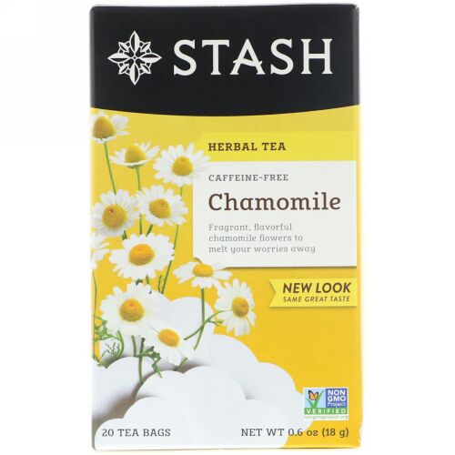 Stash Tea, Herbal Tea, Chamomile, Caffeine Free, 20 Tea Bags, 0.6 oz (18 g) (Discontinued Item)