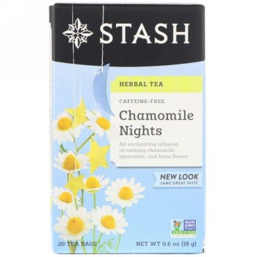 Stash Tea, ハーブティー, カモミールナイト, カフェインフリー, 20袋, 0.6オンス (18 g) (Discontinued Item)