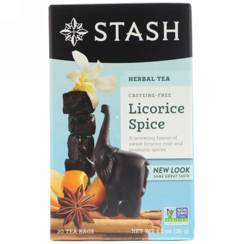 Stash Tea, プレミアム, ハーブティー, リコリス（甘草）スパイス, カフェインフリー, 20ティーバッグ, 1.2オンス（36 g）