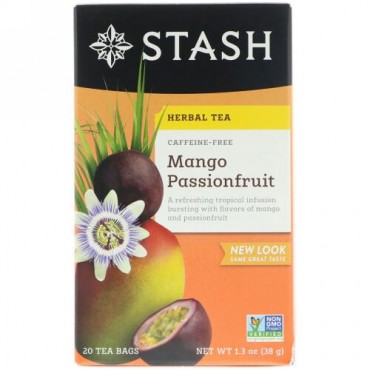 Stash Tea, Herbal Tea, Mango Passionfruit, Caffeine Free, 20 Tea Bags, 1.3 oz (38 g) (Discontinued Item)