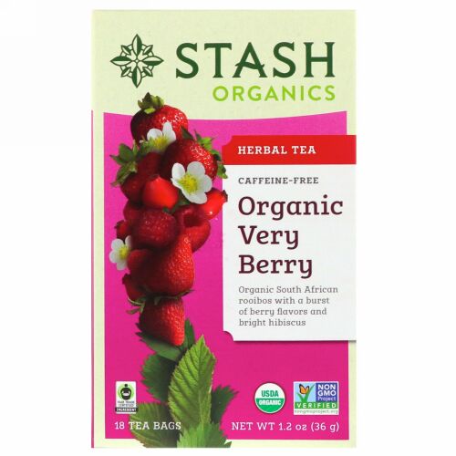 Stash Tea, オーガニック, ハーブティー, べリーベリー（Very Berry）, カフェインフリー, 18ティーバッグ, 1.2オンス（36 g）