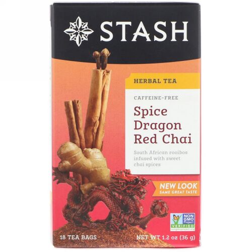 Stash Tea, Herbal Tea, Spice Dragon Red Chai, Caffeine Free, 18 Tea Bags, 1.2 oz (36 g) (Discontinued Item)