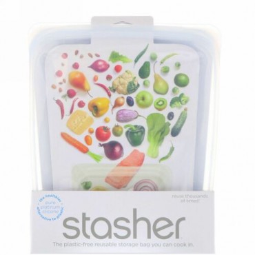 Stasher, リユーザブルシリコーンフードバッグ、半ガロンバッグ、透明、1.92 l（64.2 fl oz）