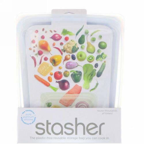 Stasher, リユーザブルシリコーンフードバッグ、半ガロンバッグ、透明、1.92 l（64.2 fl oz）