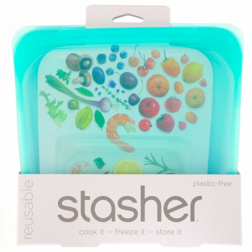 Stasher, リユーザブルシリコンフードバッグ, サンドウィッチサイズ（中サイズ）, アクア, 450ml（15 fl oz）