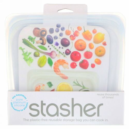 Stasher, リユーザブルシリコンフードバッグ, サンドウィッチサイズ（中サイズ）, クリア, 450ml（15 fl oz）