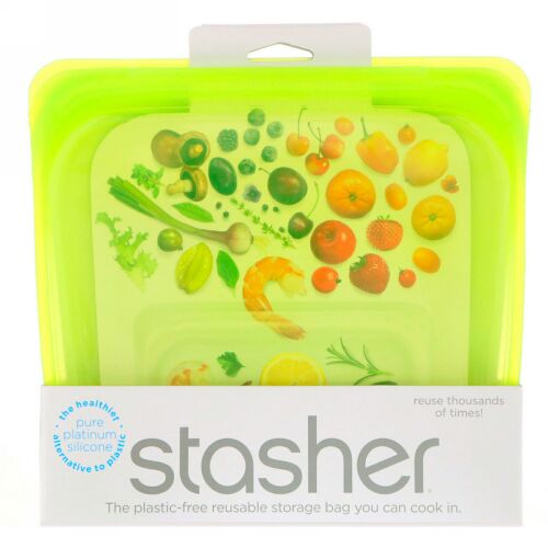 Stasher, 再利用可能シリコンフードバッグ、サンドイッチサイズ（中型）、ライム、15 fl oz (450 ml)
