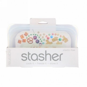 Stasher, 再利用可能シリコン製食品バッグ、スナックサイズ小、透明、容量9.9液量オンス（293.5ml）