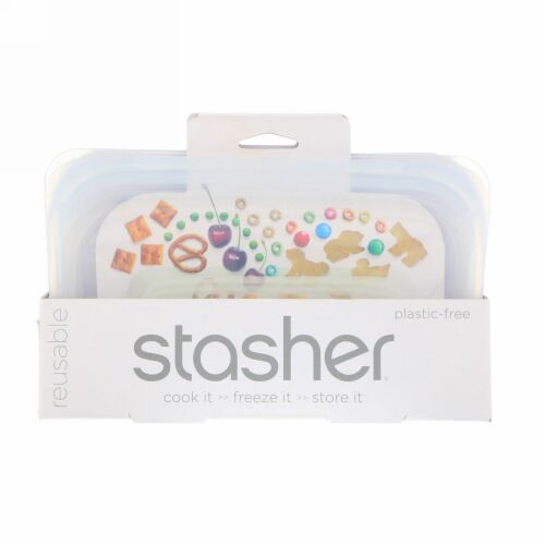Stasher, 再利用可能シリコン製食品バッグ、スナックサイズ小、透明、容量9.9液量オンス（293.5ml）