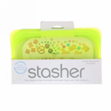 Stasher, 再利用可能シリコン製食品バッグ、スナックサイズ小、ライム、容量9.9液量オンス（293.5ml）