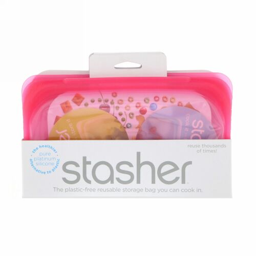 Stasher, 再利用可能シリコン製食品バッグ、スナックサイズ小、ラズベリー、容量9.9液量オンス（293.5ml）