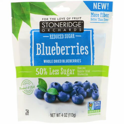 Stoneridge Orchards, ブルーベリー、ホールドライブルーベリー、砂糖控えめ、113 g（4 oz）