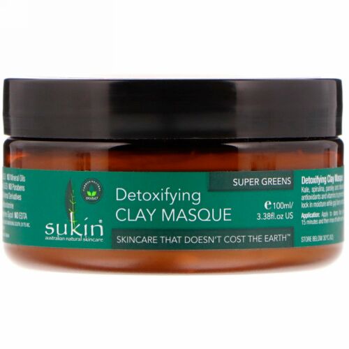 Sukin, スーパーグリーンズ、解毒作用のあるクレイマスク、3.38液量オンス（100 ml）