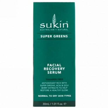 Sukin, スーパーグリーン、フェイシャルリカバリーセラム、1.01液量オンス (30 ml)
