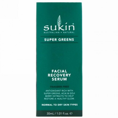 Sukin, スーパーグリーン、フェイシャルリカバリーセラム、1.01液量オンス (30 ml)