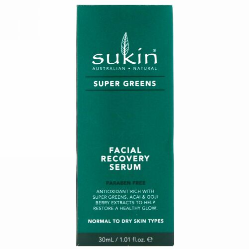 Sukin, スーパーグリーン、フェイシャルリカバリーセラム、1.01液量オンス (30 ml)