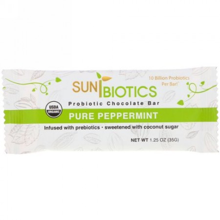 Sunbiotics, Organic, Probiotic Chocolate Bar, Pure Peppermint, 1.25 oz (35 g) (Discontinued Item)