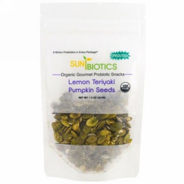 Sunbiotics, オーガニックグルメプロバイオティックスナック、カボチャの種、レモンテリヤキ、1.5オンス (42.5 g) (Discontinued Item)