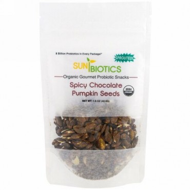 Sunbiotics, オーガニック・グルメ・プロバイオティックスナック、パンプキン種子、スパイシーチョコレート、1.5 oz (42.5 g) (Discontinued Item)