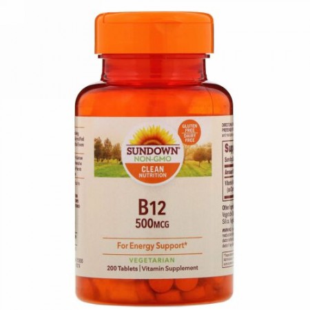 Sundown Naturals, B12、500 mcg、200粒