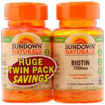 Sundown Naturals, Biotin, Twin Pack, 7,500 mcg , 75 Tablets Each (Discontinued Item)