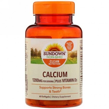 Sundown Naturals, カルシウム、プラスビタミンD3、1200mg、ソフトジェル60粒 (Discontinued Item)